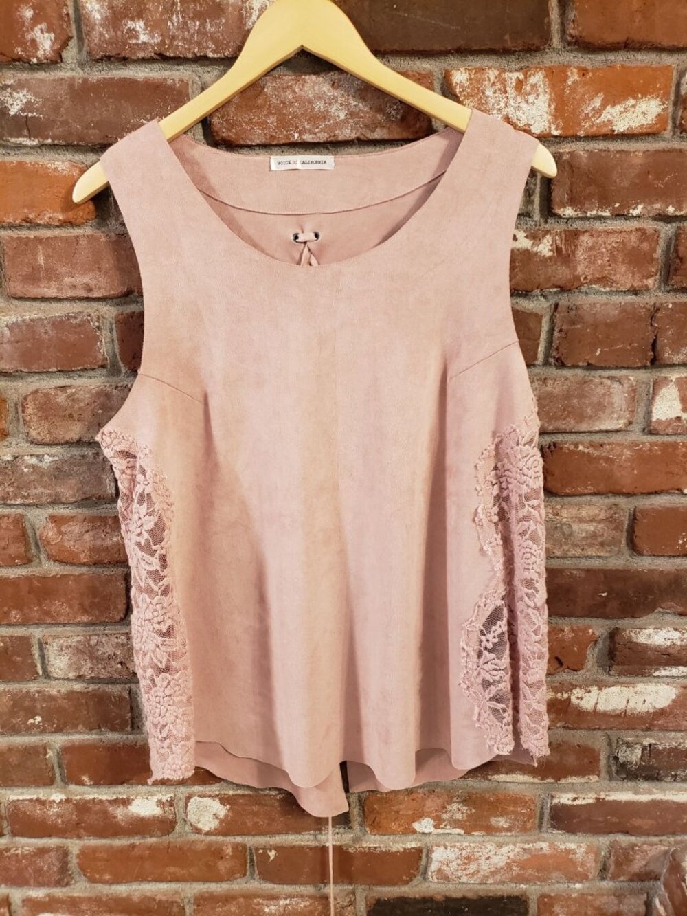Voice of California Faux Suede Sleeveless Top Lace Panels Lace-Up Back Size L